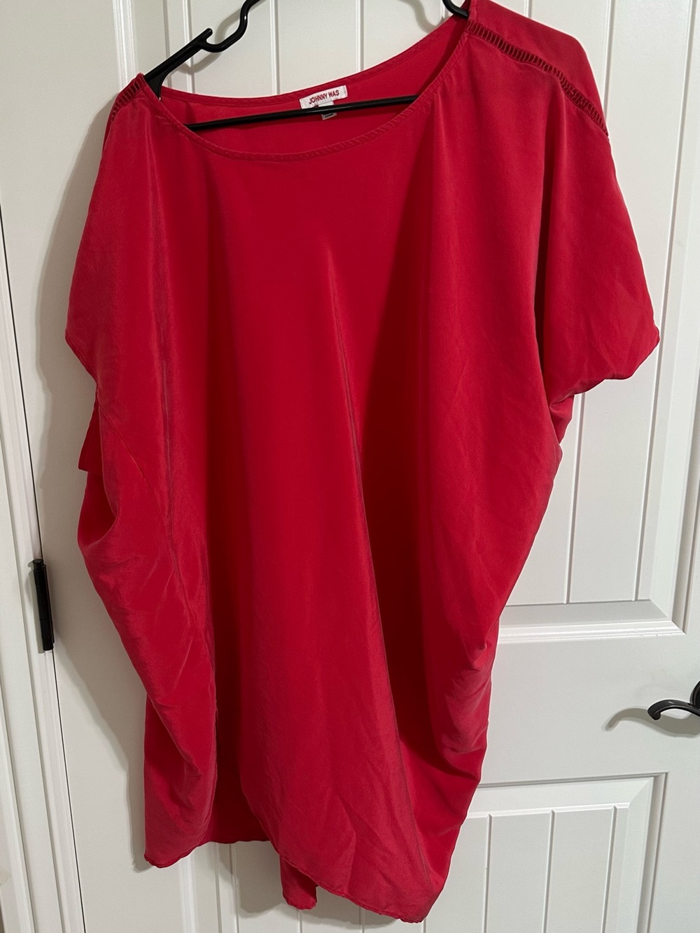 Johnny Was Bright Red Asymmetrical Silk Blend Sasha Poncho Top Size S/M